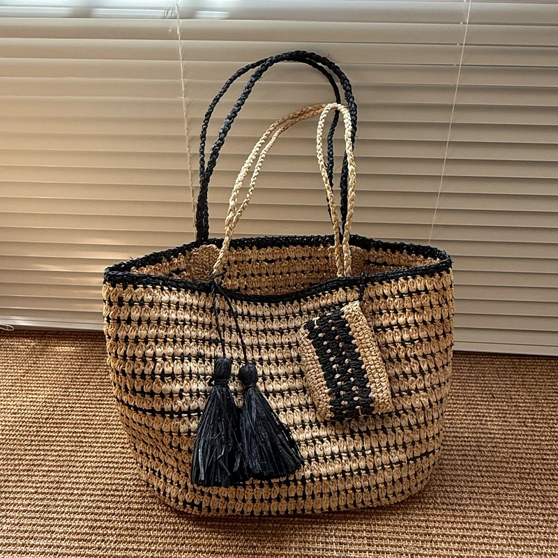

Handwoven Rattan Crossbody Anti-Scratch Coating Grocery Bag Stylish Shoulder Purse Lightweight Picnic Tote Large 2025 Spring