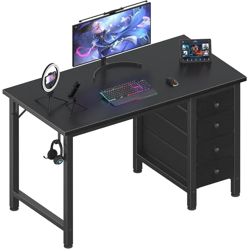 

Small Gaming Desk with 4 Fabric Drawers, 40 Inch Kids Girls Teen Cute Study Desk for Bedroom, Re