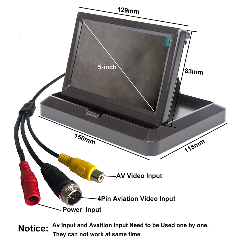 5"TFT LCD Foldable Monitor 800X400 AV/4pin Avaition Video input For Car truck backup Rear view  Reverse Camera
