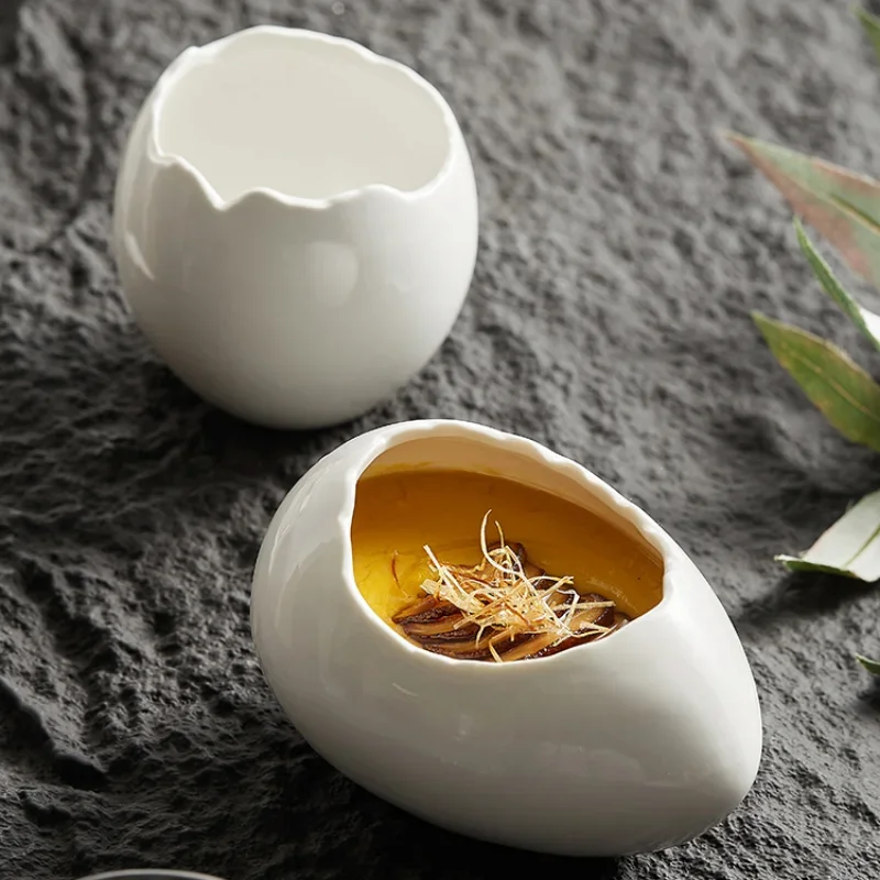 Branco Cerâmica Eggshell Ovo Vaporização Artefato Vaporante Jar Stew Pequeno Copo Pequena Tigela Sobremesa Prato Louça Louça Novo