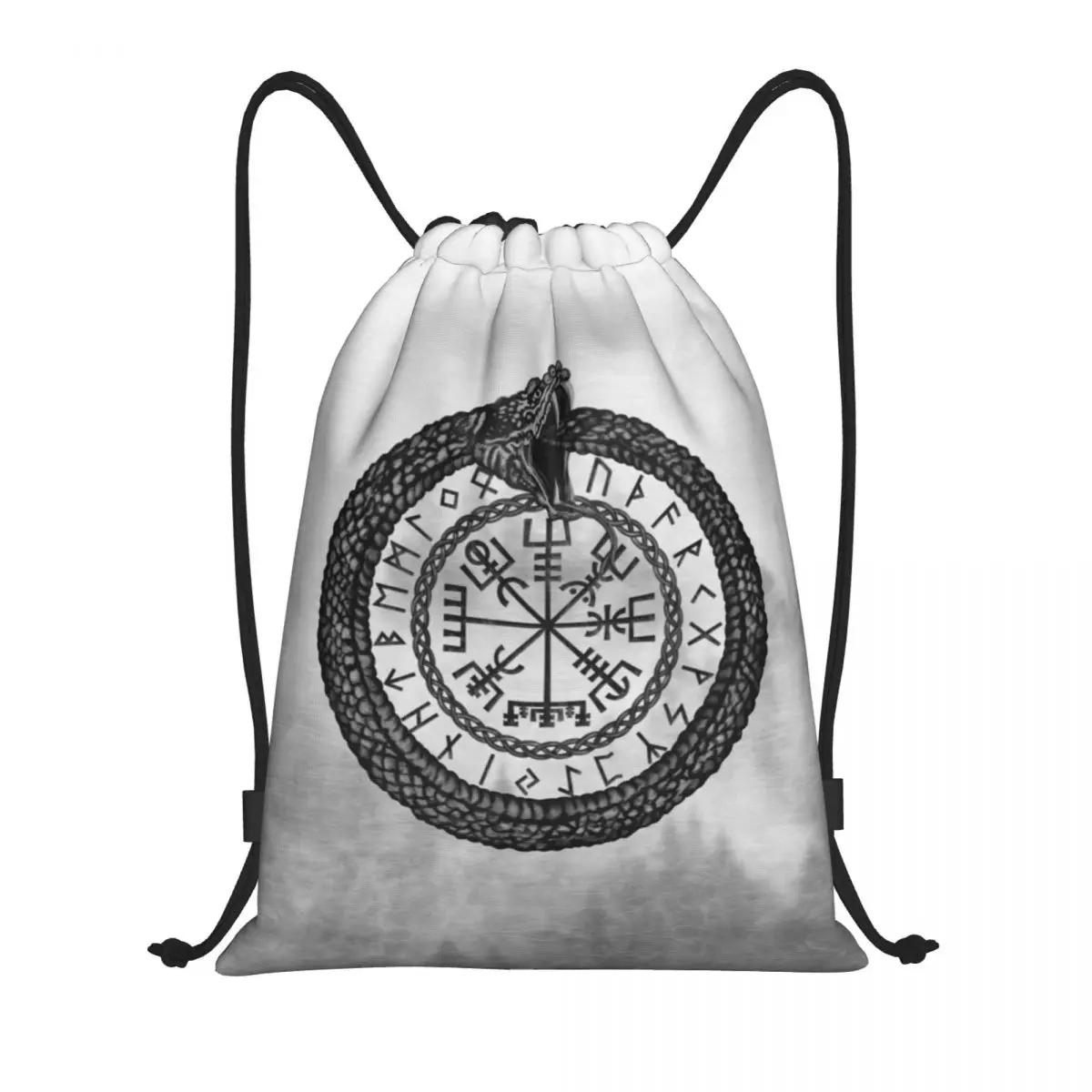 Sac à dos Viking Vegvisir avec Ouroboros Runes Proximity Wstring, sac de sport, sac à dos de sport, sac à cordes pour les voyages, les paysages des prHub, les alphabets runiques, les symboles