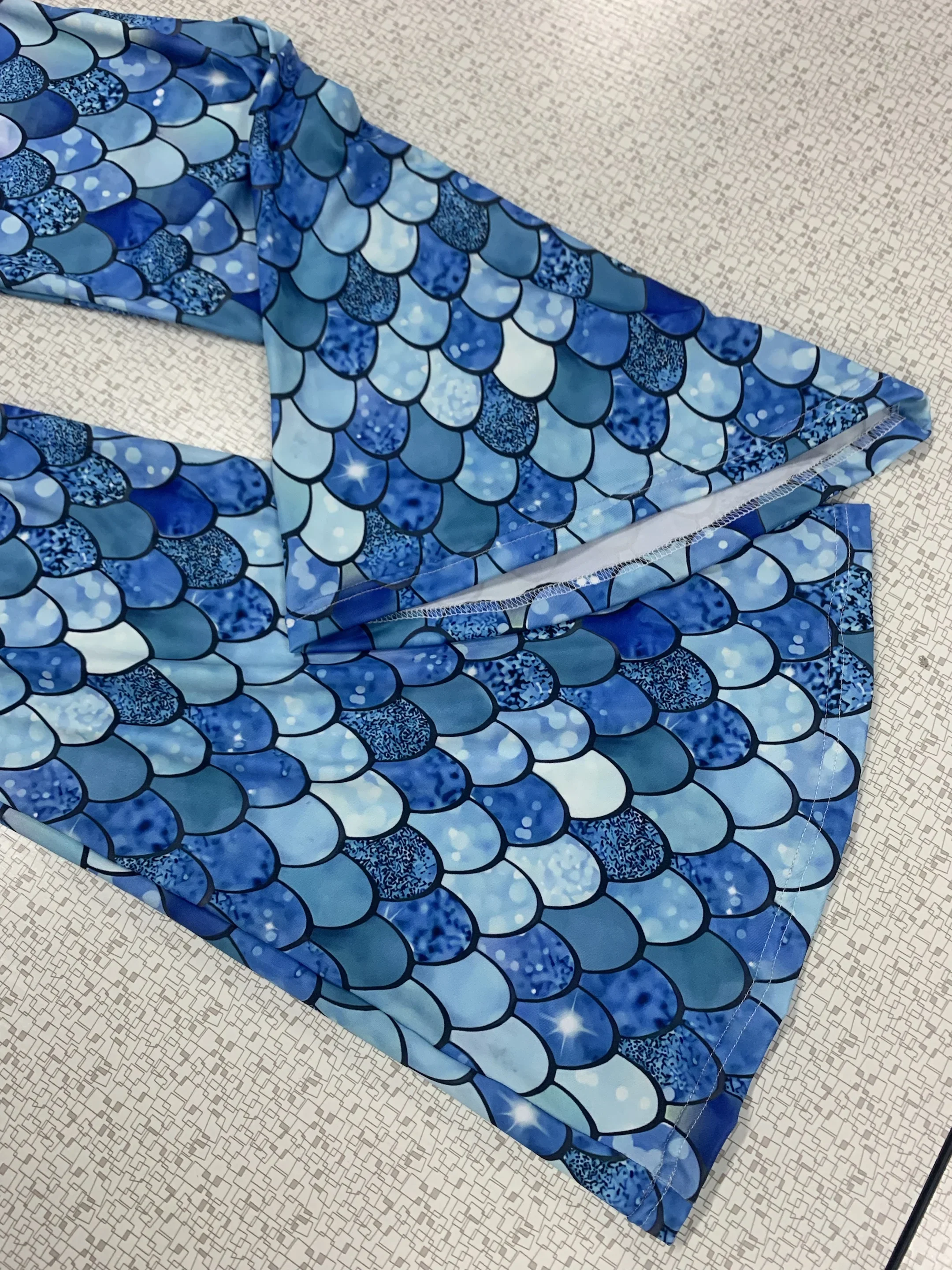 코스프레 인어 물고기 규모 인쇄 다채로운 반짝 이는 의상 플레어 바지 여성 할로윈 파티 카니발 벨 바닥 바지