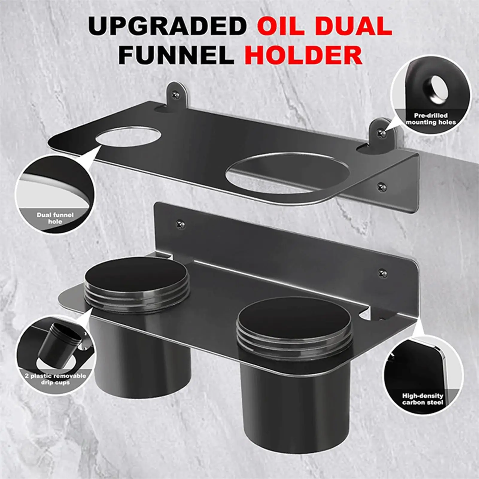 

Oil Funnel Holder Wall Mount Garage Supplies With Double Removable Drip Cups Oil Jug Holder Rack For Coolant Motor Engine
