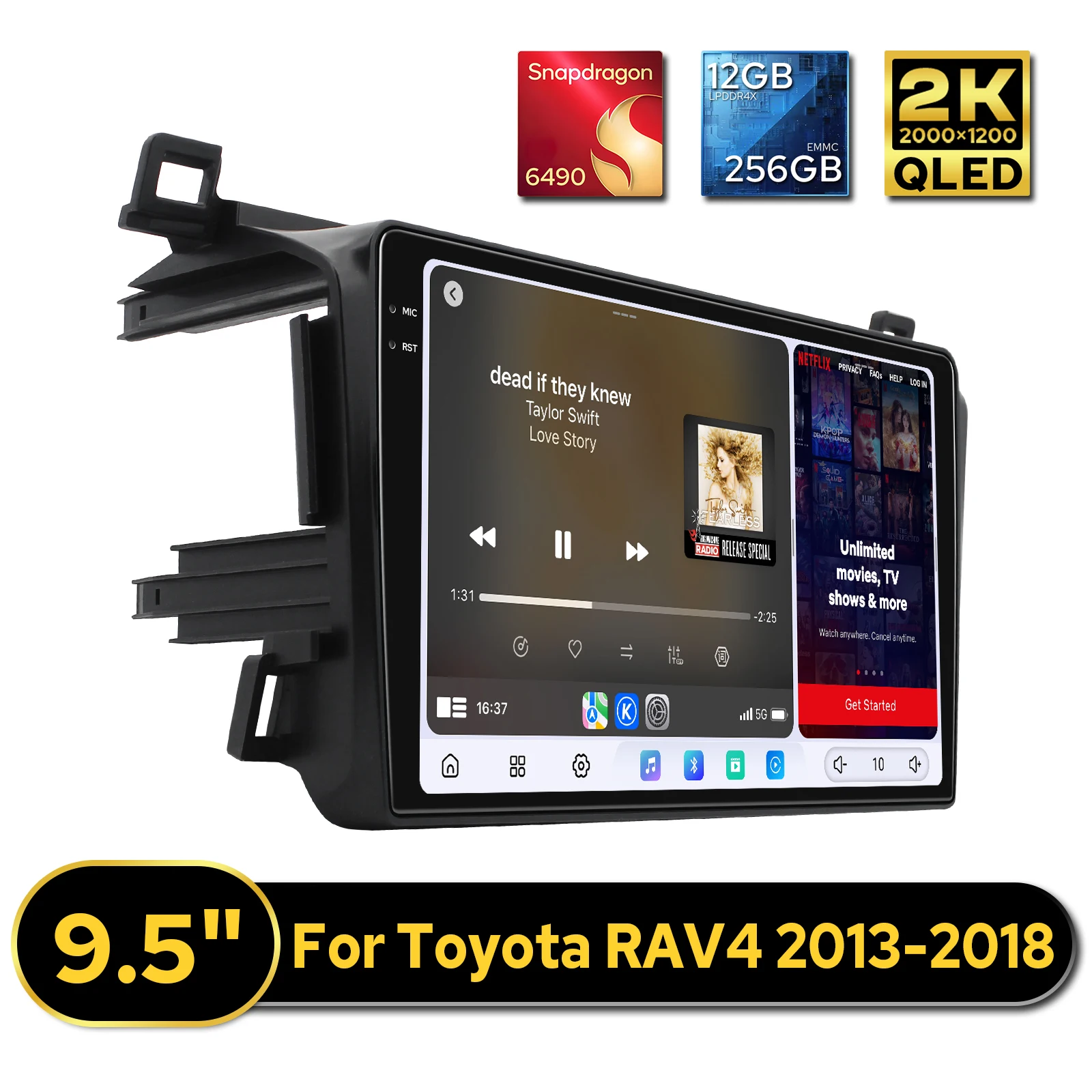 راديو ستيريو للسيارة 9.5 بوصة من JOYING Pro لسيارة Toyota RAV4 2013-2018 2K QLED 2000*1200 12+256GB مزدوج بلوتوث USB Type-C مخصص UI