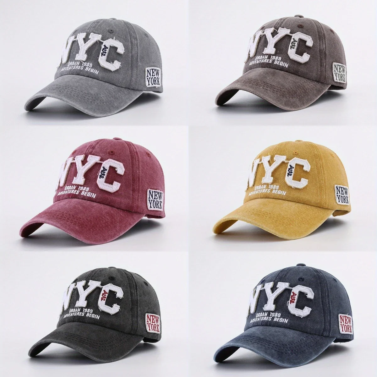 

Unisex NYC Letter Stickers Baseball Cap Letter Embroidery Washed Retro Dad Hat Travel Outdoor Sunshade Hat Adjustable Peaked Cap