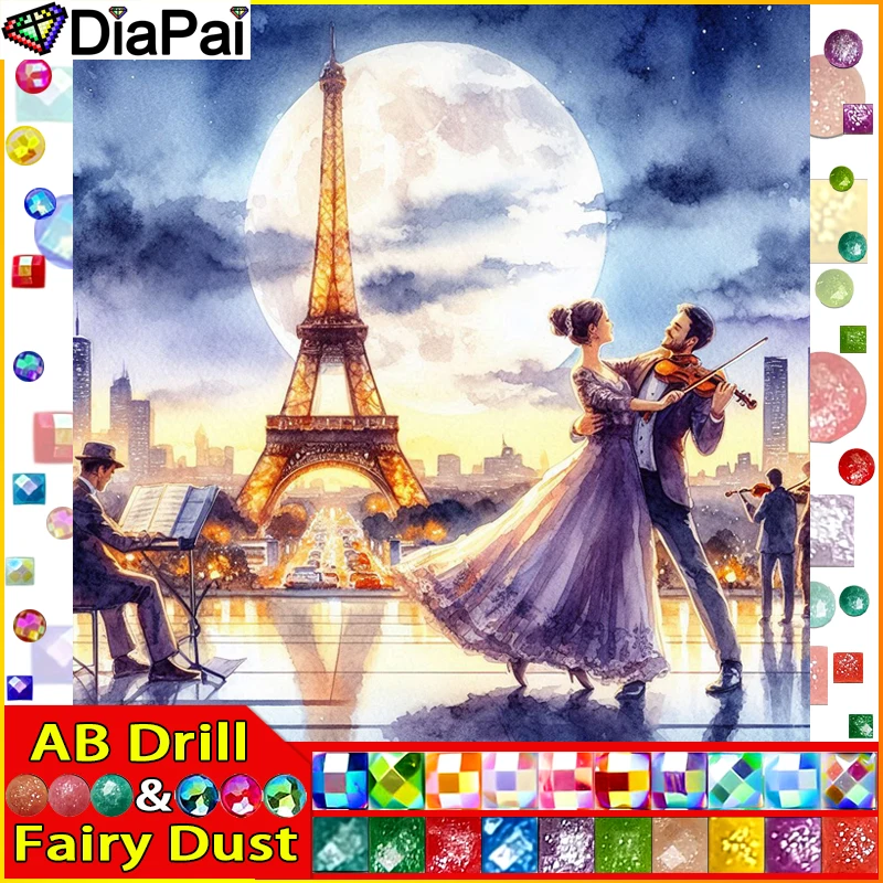 DIAPAI Fairy Dust AB Diamantgemälde voller quadratischer/runder Bohrer 5D DIY „Portrait Paar Turm“ Daimond Stickerei Strass Dekor