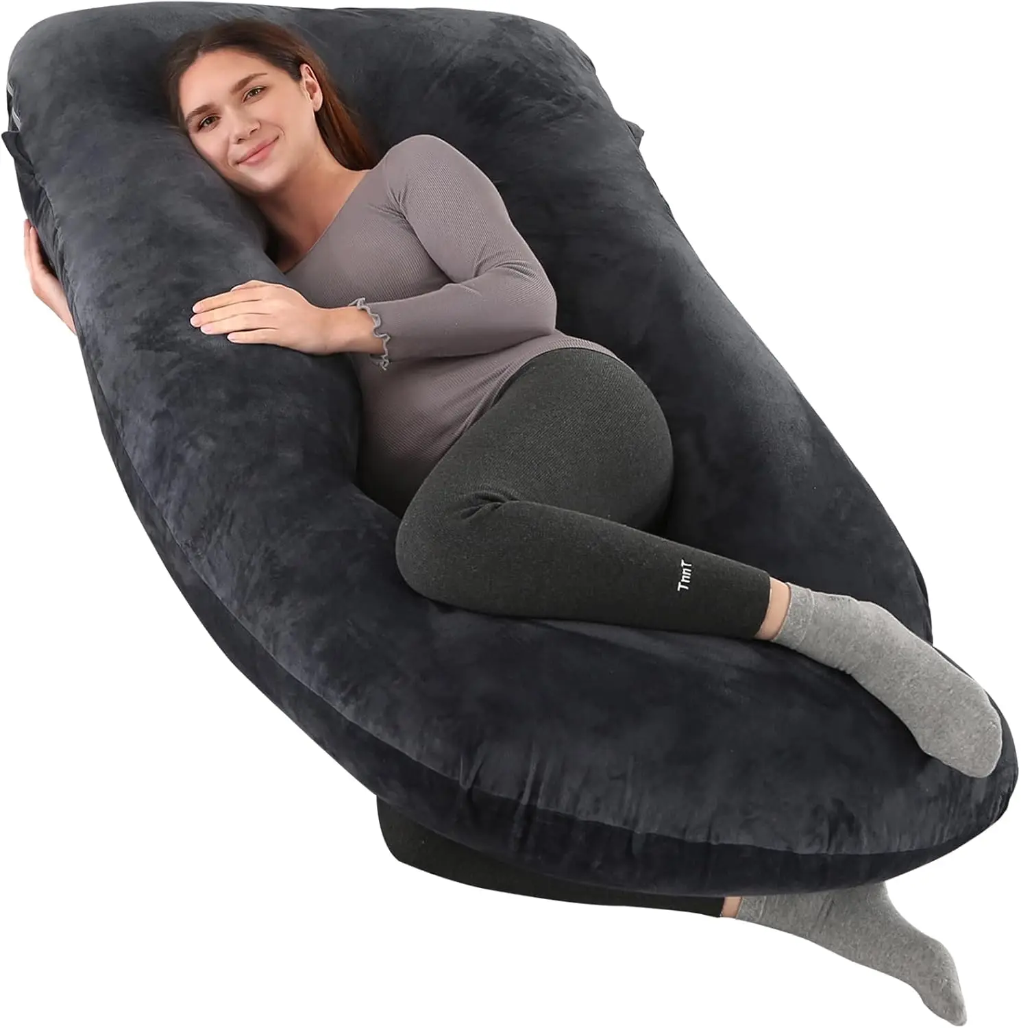 

U-образная подушка для беременных для сна и поддержки всего тела - со съемным моющимся чехлом, черная