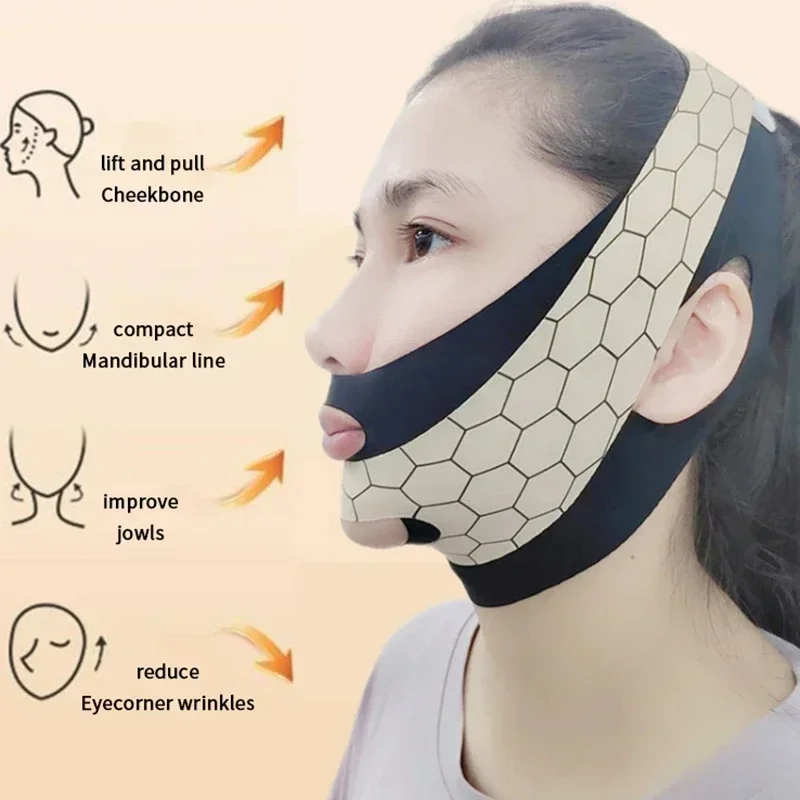 Máscara de queixo com linha V, camada dupla, modelagem facial, cinta de emagrecimento, escultura, máscara de sono, cinto de levantamento facial
