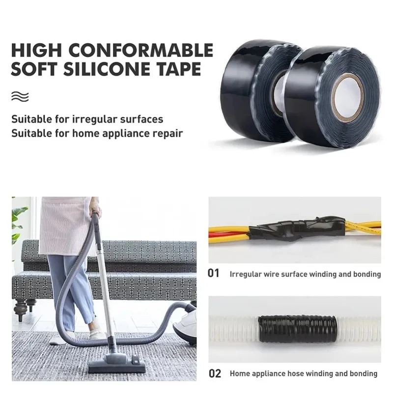 Weatherproof Self Fusing Silicone Tape, Emergency Pipeline Repair Seal Bandage for Cable Tool Fixing