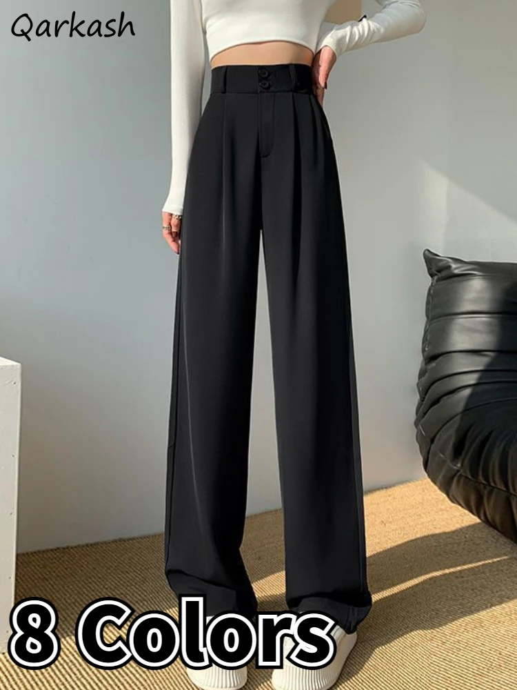 

Wide Leg Pants Women Office Lady Solid Minimalist High Waisted Summer Baggy Work Wear Clothing Tender Mujer All-match Ulzzang