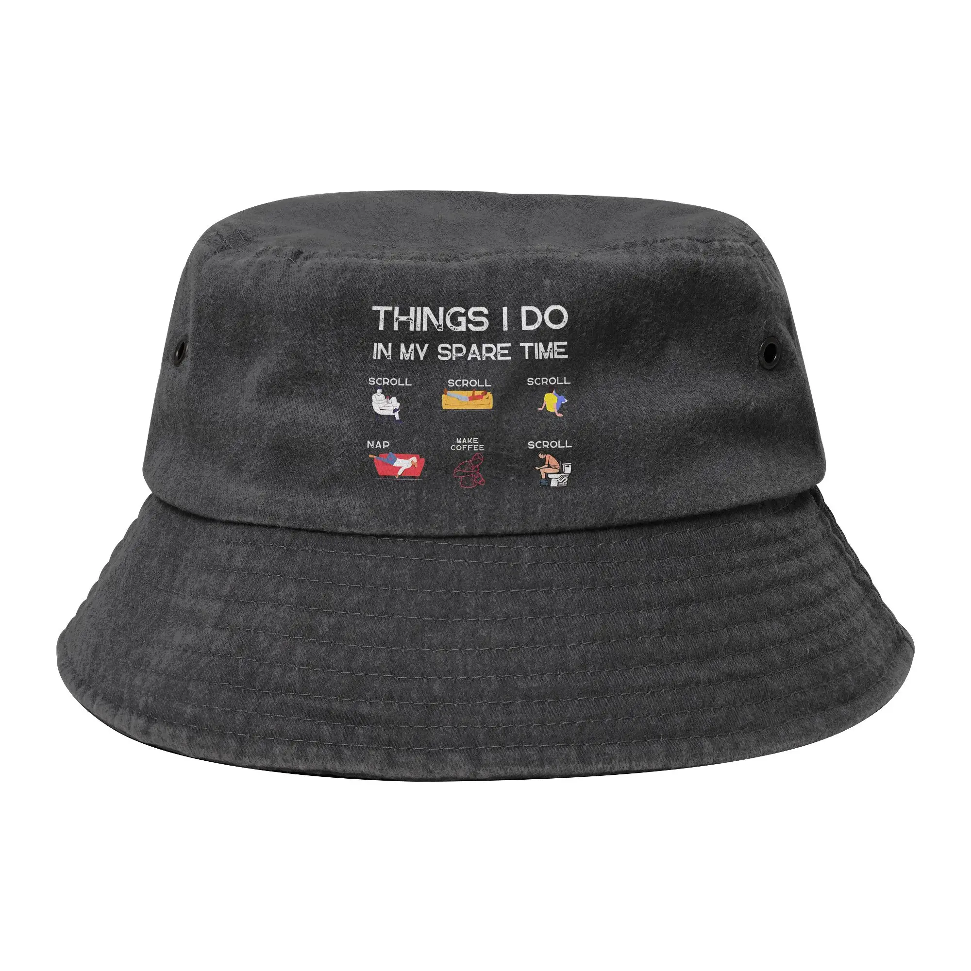 Things I Do In My Spare Time Scroll Bucket Hats for Teen Vocation Distressed Washed Field Hat Unique Outdoor Sports Fishing Caps