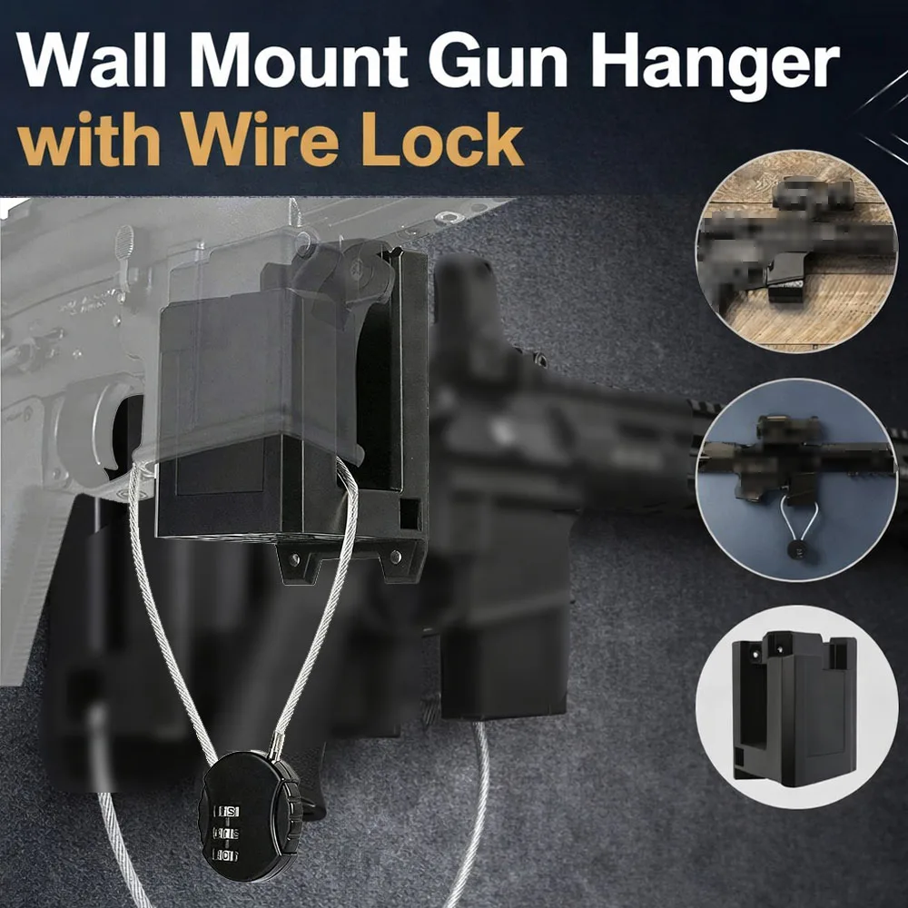 Wall Mount Gun Hanger with Wire Lock  Secure Anti Theft Gun Holder Wall Bracket  for AR15 Hunting Rifle Display Safe Space Save