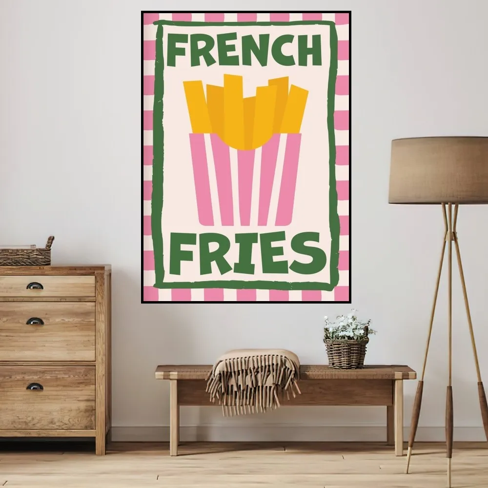 Cartoon Food Fries Drink Coffee Pink Poster Home Prints Wall Decoration Living Room Painting Bedroom Office