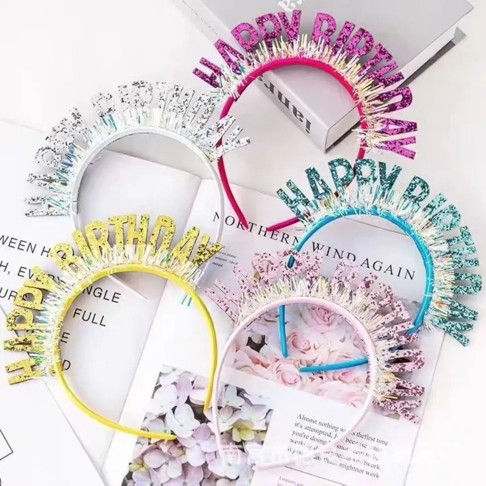 New Glitter HAPPY BIRTHDAY Sequin Headband Colorful Hair Accessories Birthday Party Headband Birthday Headwear Adult Girl