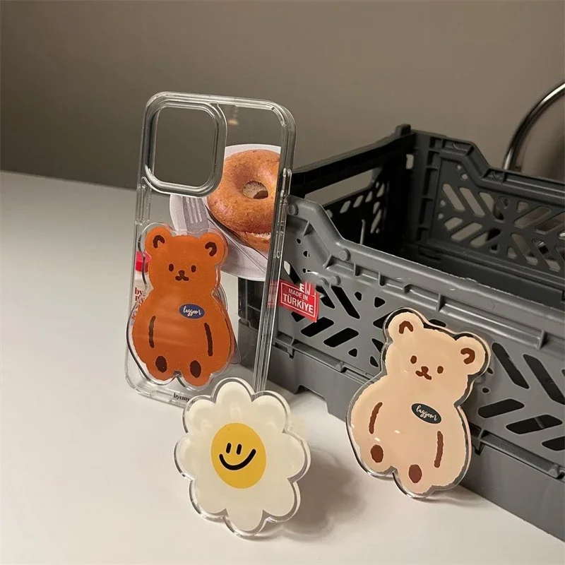 Korea Cute Funny Bear Sunflower Bracket Phone Grip Tok Cartoon Griptok Holder Ring for IPhone 14 Accessories Phone Stand Holder