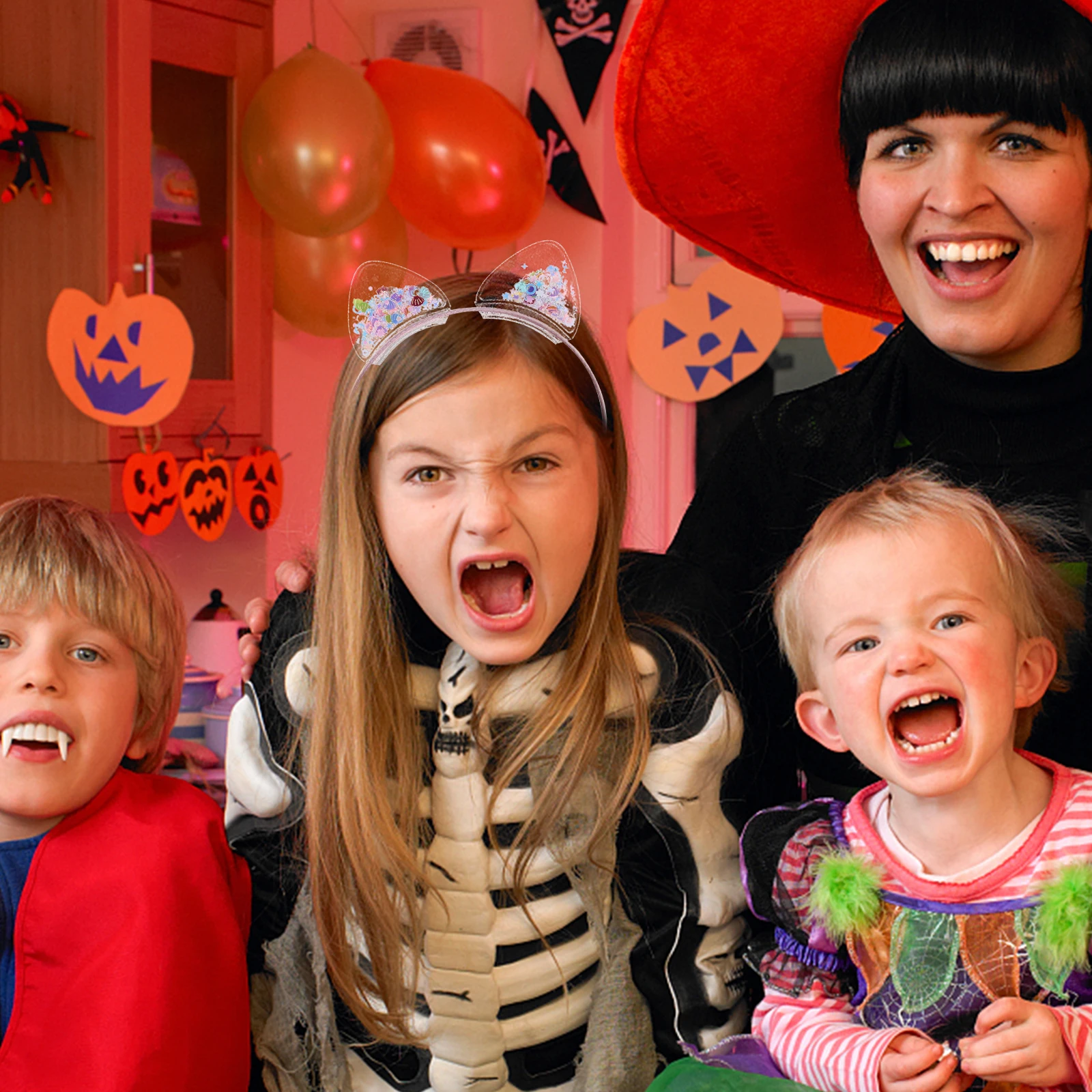 

6pcs Cat Ear Headband for Girls Kids Comfortable Party Hair Hoop Kitten Ears Satin Sequin Headwear Accessory Halloween Cosplay