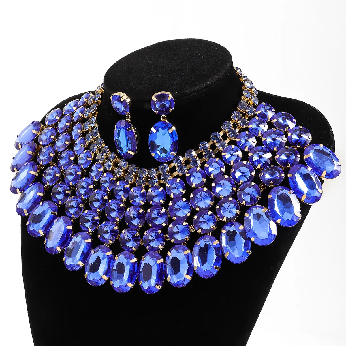 Advanced luxury shiny multi-layer rhinestone earrings necklace set fashion exquisite women\'s banquet evening gown accessories