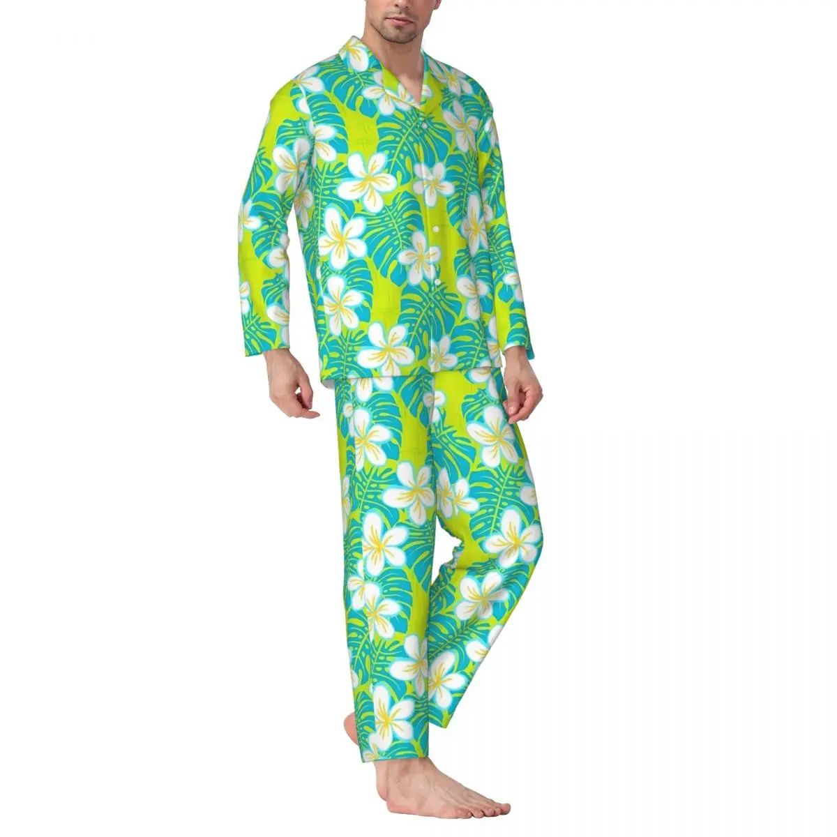 Pigiama Uomo Hawaiano Tropicale Floreale Camera Sleepwear 2 Pezzi Pigiama Vintage Set Manica Lunga Caldo Oversize Abito da Casa