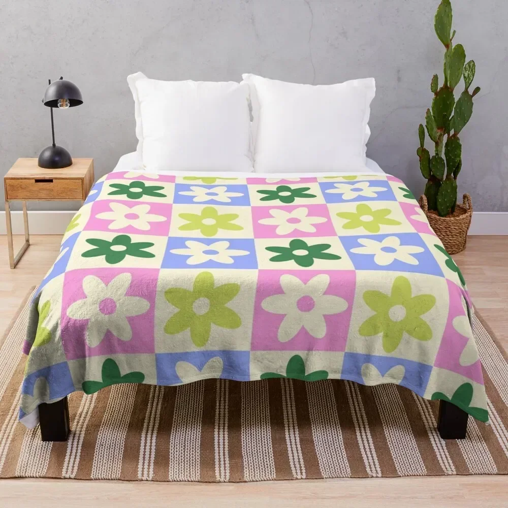 

Pastel Floral Checkerboard Print Throw Blanket for winter Large Luxury Thicken Blankets bed plaid For Decorative Sofa Blankets