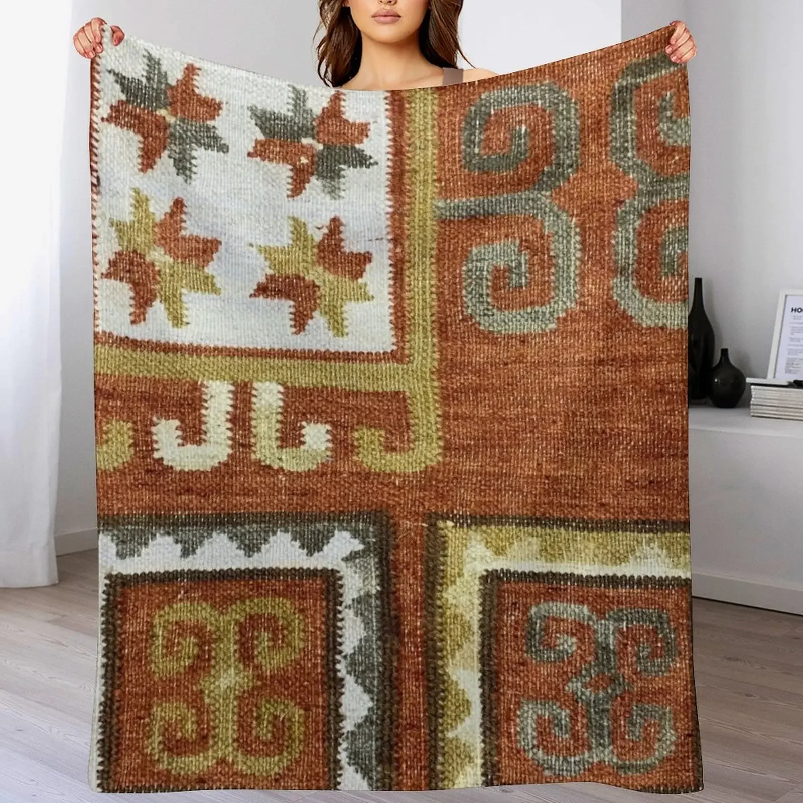 Decorative Caucasian Kilim, Navaho Weave, Woven Textile Throw Blanket All Weather Soft Throw Blanket for Sofa