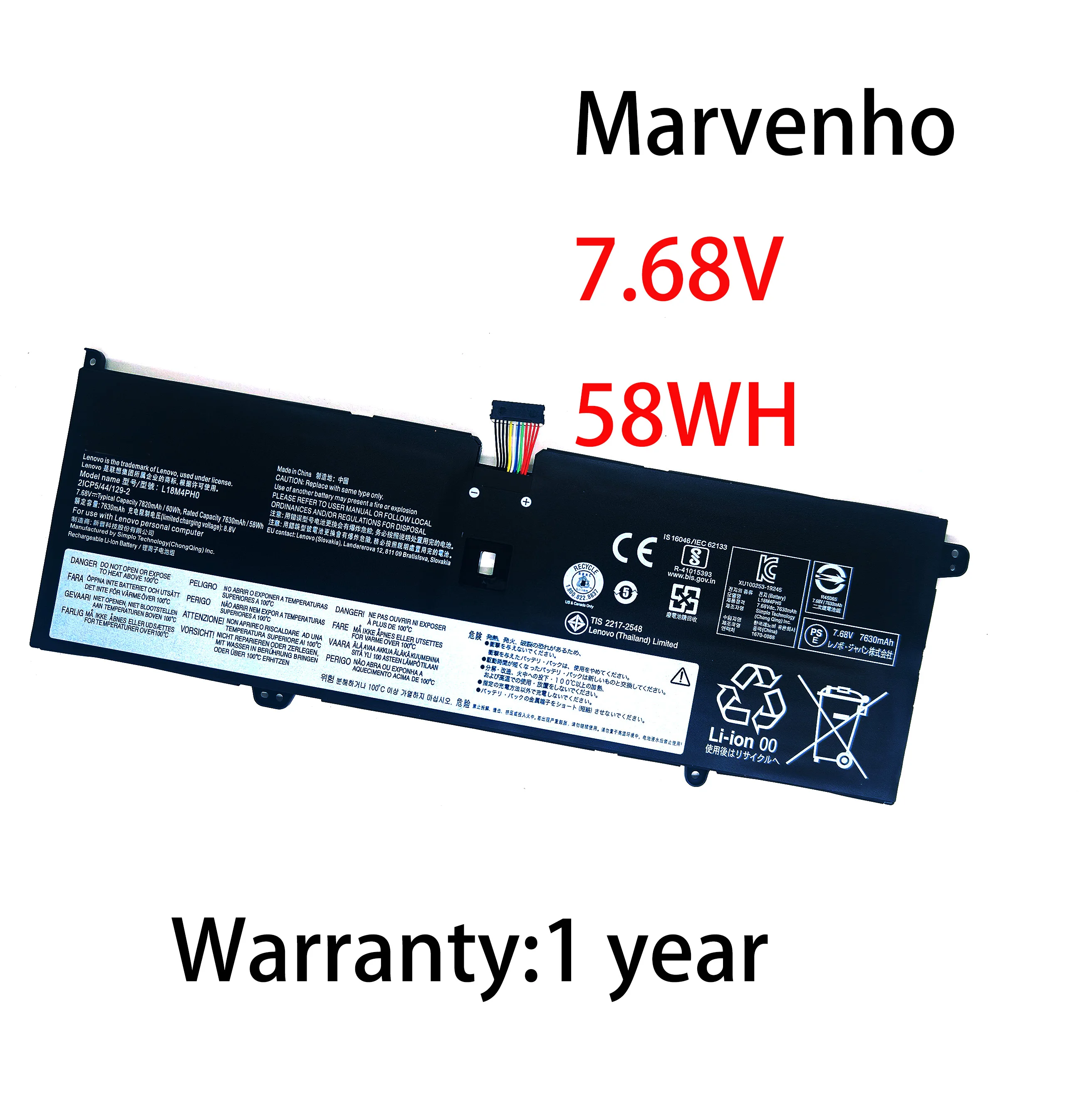 Marvenho New 7.68V 7630mAh 58WH  L18M4PH0 L18C4PH0  Laptop Battery for Lenovo Yoga C940 C940-14IIL C940 SP/A