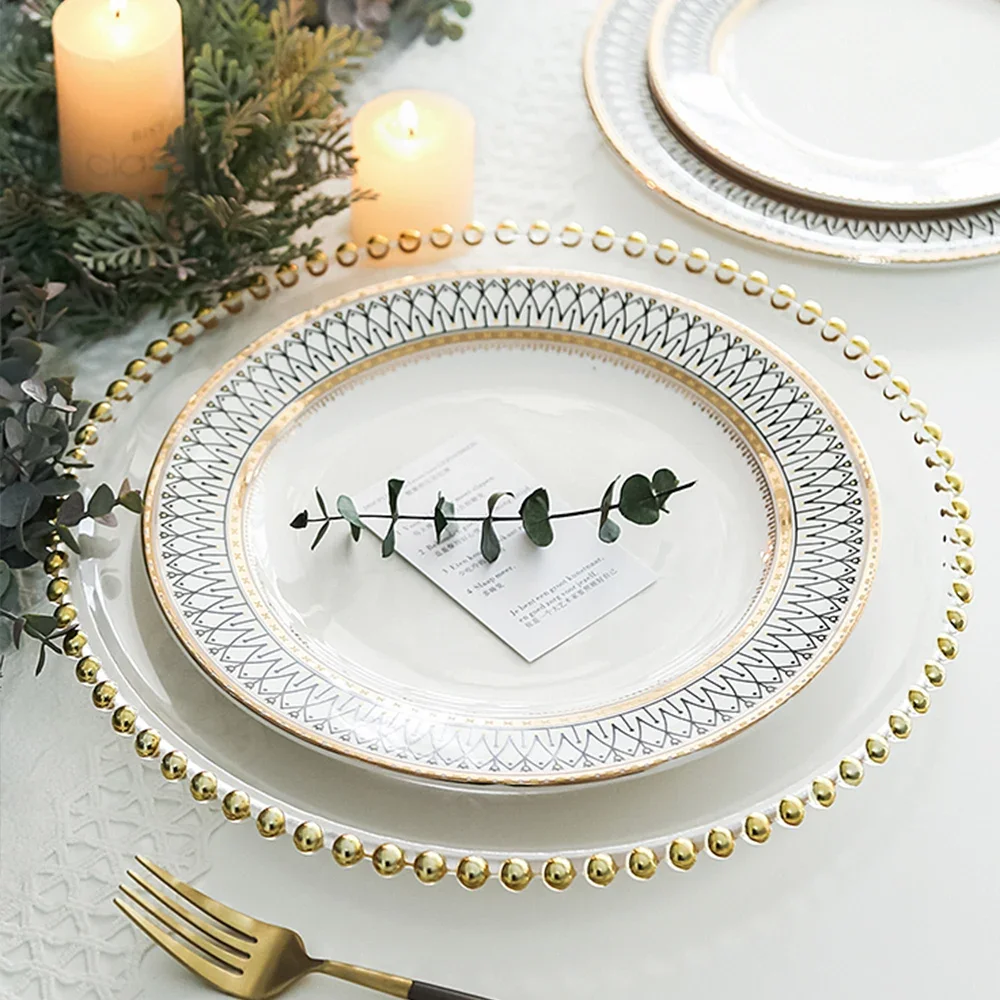 Retro Ceramic Dinner Plate Glass Saucer Fruit Cake Dessert Dish Tableware Set Plates Dinner Food Tray Creative Home Decoration