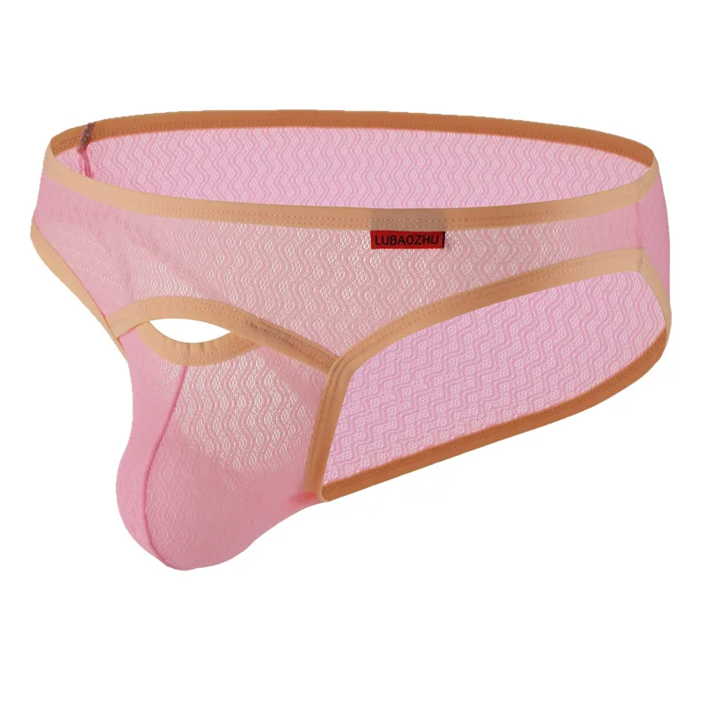 

Men's Briefs Sexy Hollow Underwear Breathable Ice Silk Low Waiste Lace Ultra-Thin U Convex Pouch Panties Lingerie Calzoncillos