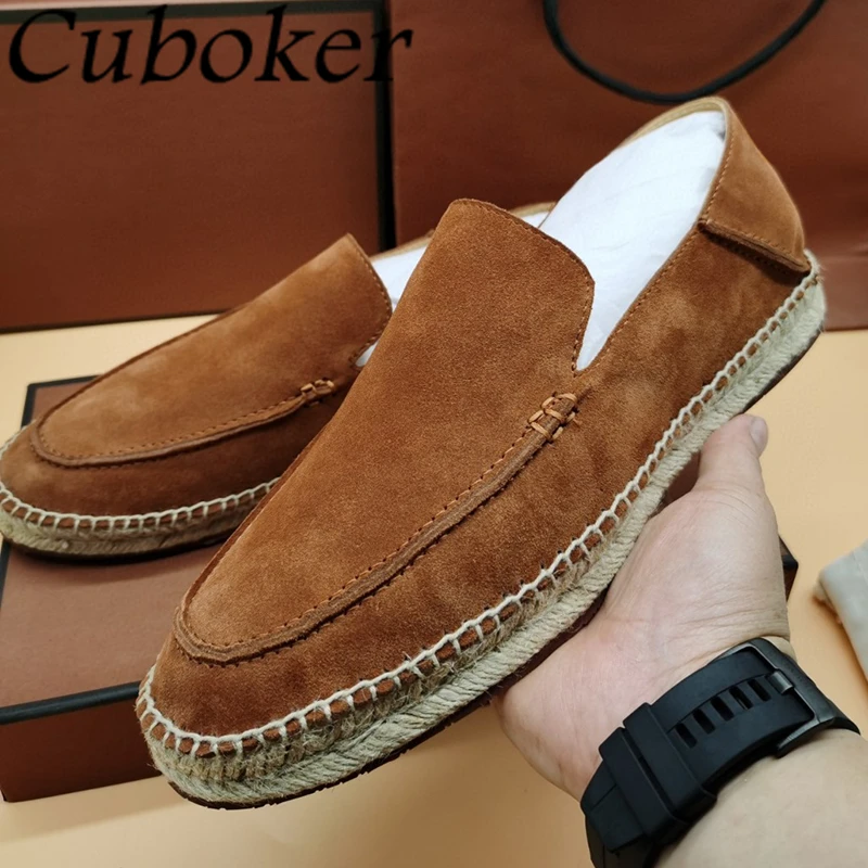 Brand Designer Men Flat Causal Loafers Rattan Weaving Sole Male Slip On Mules Spring Summer Open Walking Comfor Shoes For Men