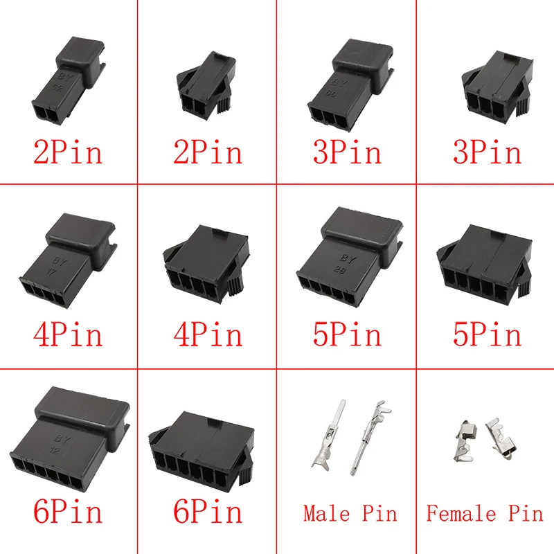 10Sets JST SM 2.54mm Pitch 2P/3/4/5/6 Pin Plastic Shell Male Plug Female Socket Black Housing Crimping Pin Terminal Connector