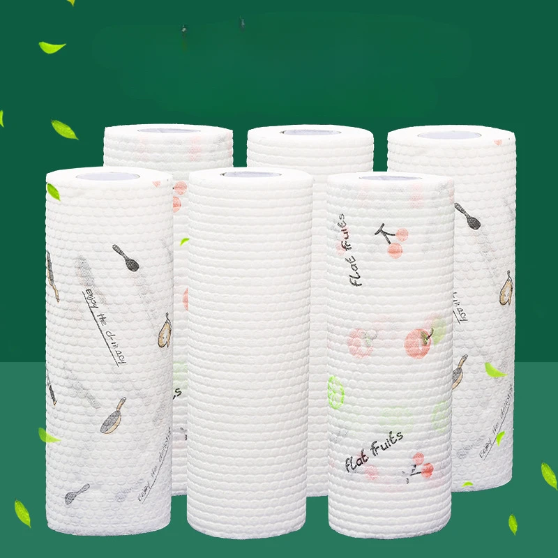 50sheets/roll Disposable Dishwashing Paper Wood Pulp Paper Cleaning Paper Towels Kitchen Gadget Household Supplies