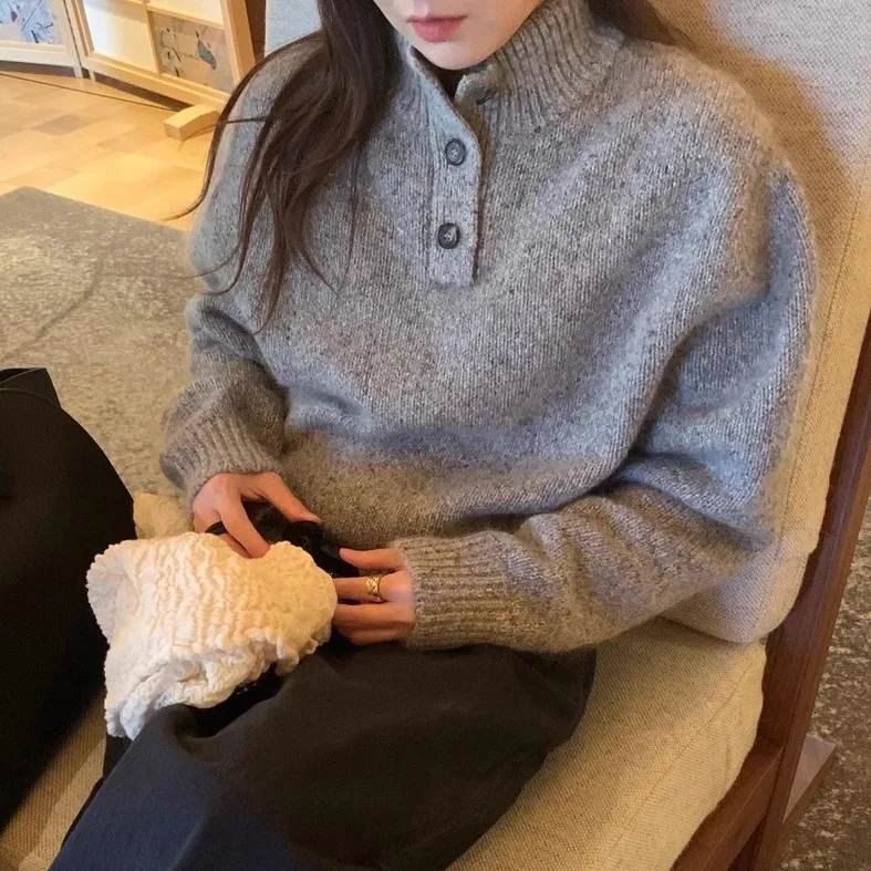 Loose Casual High Collar Long Sve Knitted Sweater Korean Sle Winter Faion Women's Premium Quali Yarns Girls' Wear