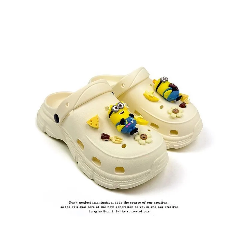 Minions Charms Platform Clogs Soft EVA Slip On Sandals Detachable Cartoon Decor Beach Casual Walking Slippers Fans Gift