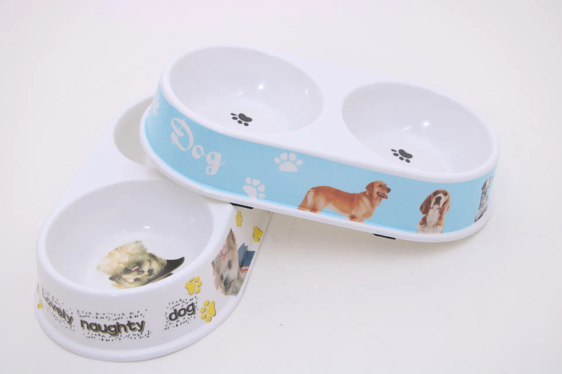 Pet Bowl, Round Eco-Friendly Melamine Double Bowl for Cats and Dogs, Thickened with Non-Slip Pad, Pet Tableware, Pet Supplies