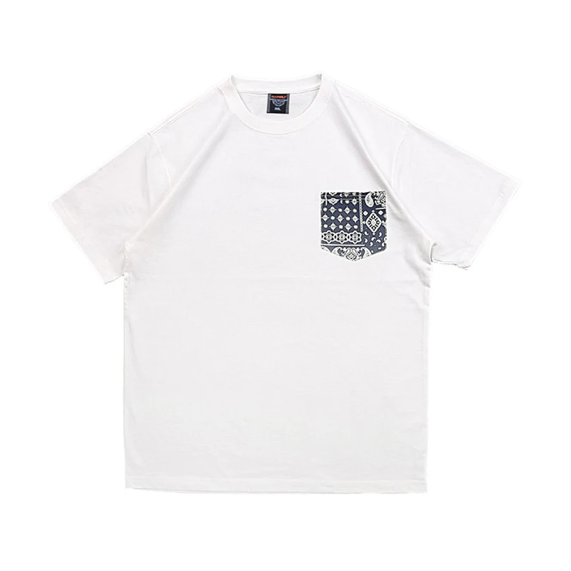 Oversized Men T Shirt Bandana Paisley Pattern Drop Shoulder Brushed Cotton Casual Streetwear Short Sleeve Tee TopsA1