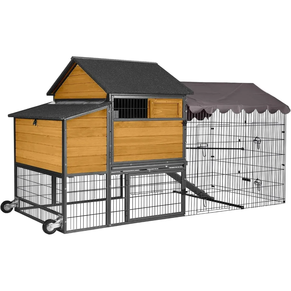 

Mobile Chicken Coop 85" Large All-Steel Frame Hen House Poultry Cage with Nesting Box Metal Run