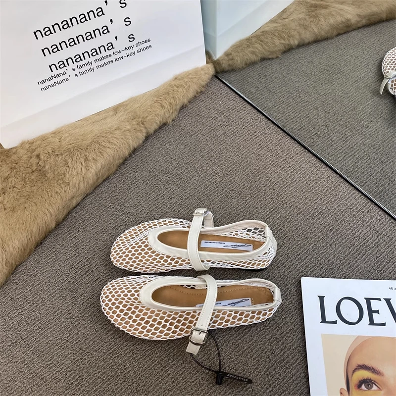 Women's Mary Jane Flats 2026 New Hollow Out Mesh Breathable Fishnet Ankle Strap Casual Summer Sandals image 5