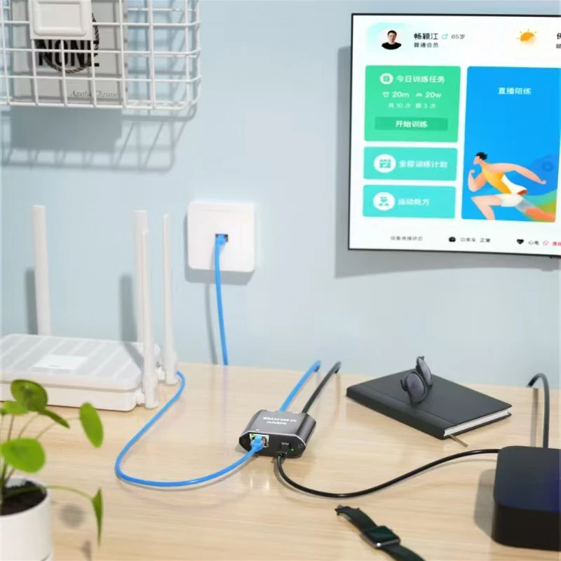 Internet Splitter Box, 1000Mbps, Plug and Play, Switch de Rede, Cabo de Rede Gigabit, Adaptador Splitter, RJ45 Ethernet