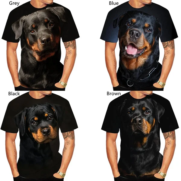 2022 New Design Cute Pet Dog Rottweiler 3D Print T-shirt Funny Stylish Mens and Womens Casual Short Sleeves