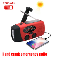 Portable Mini Radio LED Lights USB AC Power FM AM Hand Crank Includes Speaker Flashlight USB Charging Solar Charging Charger