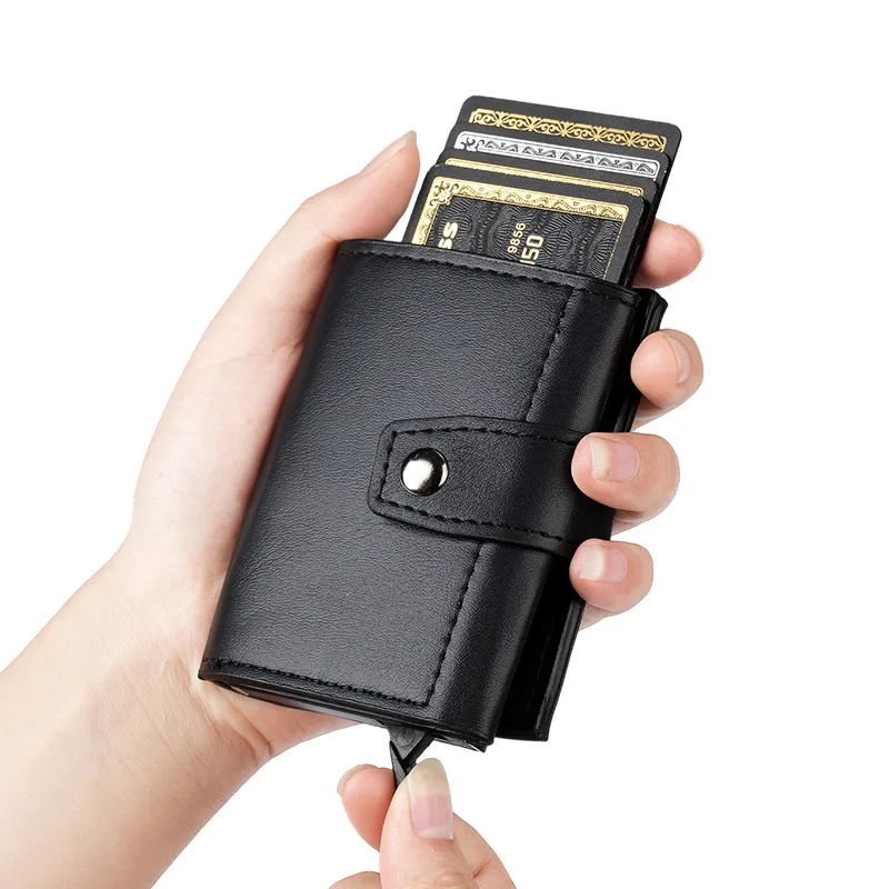 

Мужской кошелек с защитой от RFID, держатель для кредитных карт и удостоверений личности, из искусственной кожи и металла, алюминиевый, для бизнеса, банковских карт, портмоне