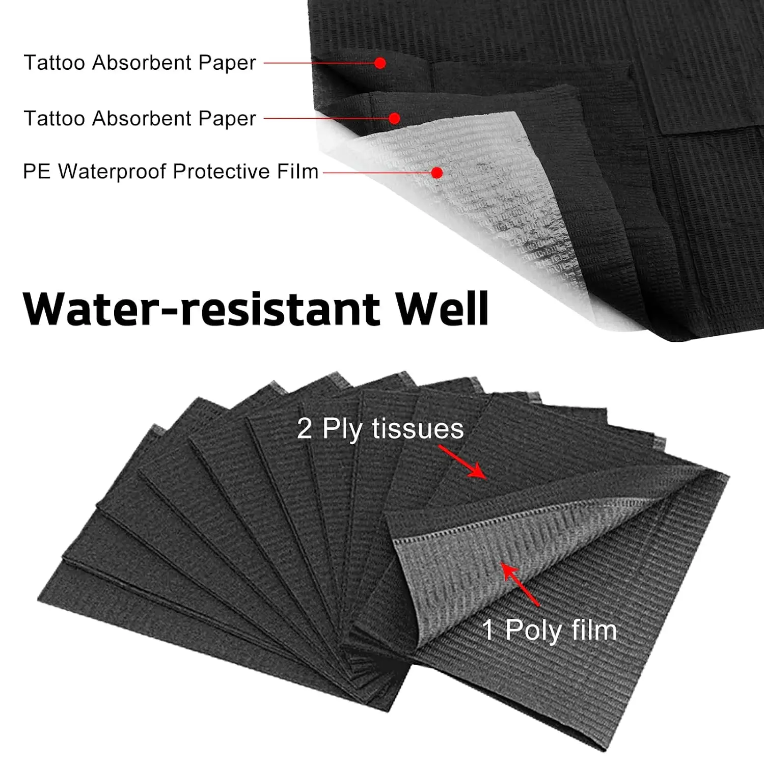 250/125/20Pcs Black Tattoo Cleaning Wipes Pad Disposable Dental Piercing Bibs Waterproof Sheets Paper Tattoo Accessories