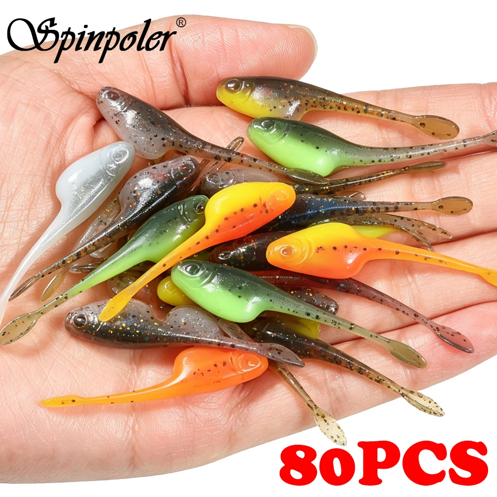 Spinpoler 50mm TPR Micro Soft Worm Floating Flat Tail Shad Ajing Köder Drop Shot Bait für Eisangeln, Felsenangeln, Crappie, Barsch, Forelle, Bass, Makrele