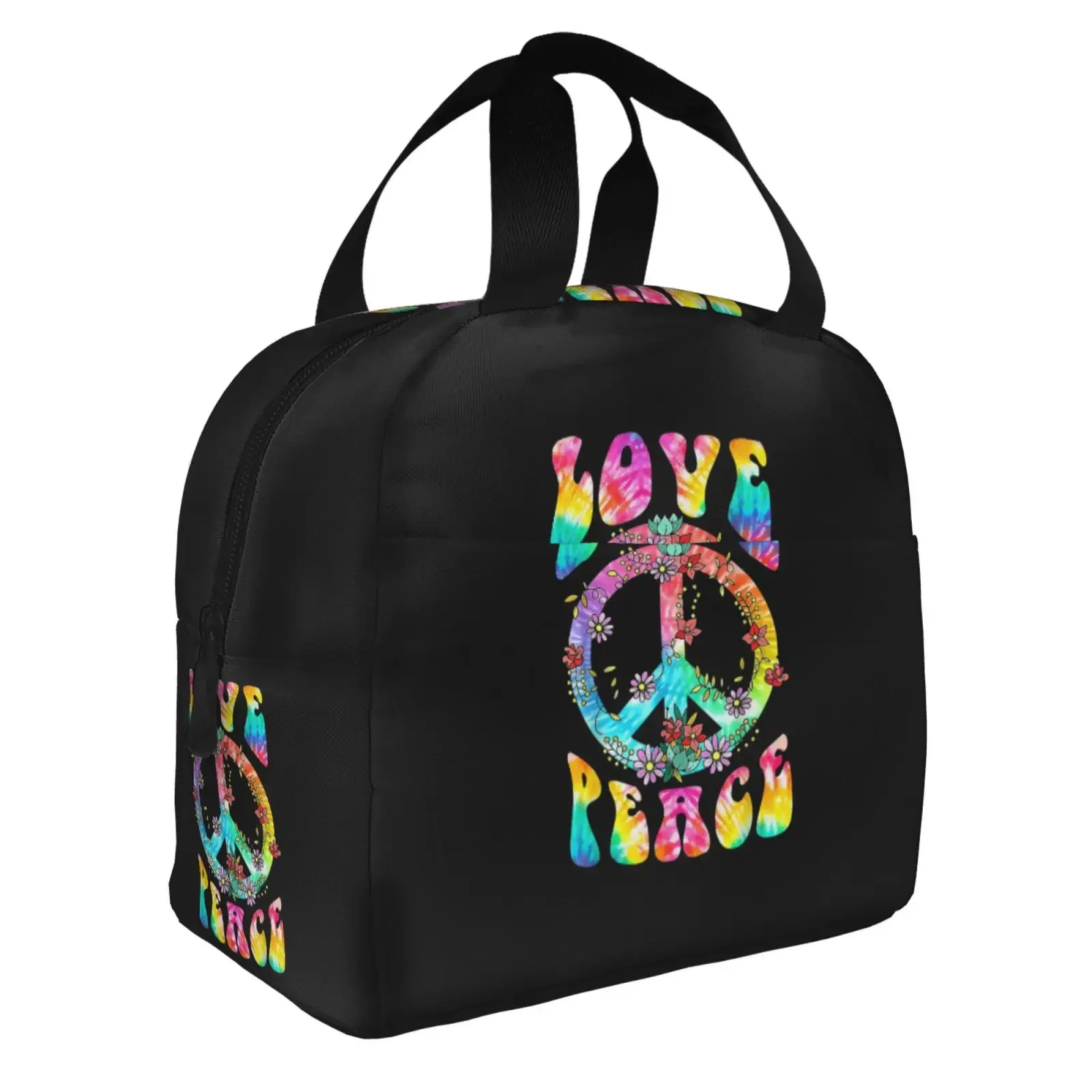 PEACE SIGN LOVE 60s 70s Lunch Bag Women Portable Cooler Thermal Insulated Lunch Box For  School Multifunction Food Bento Box