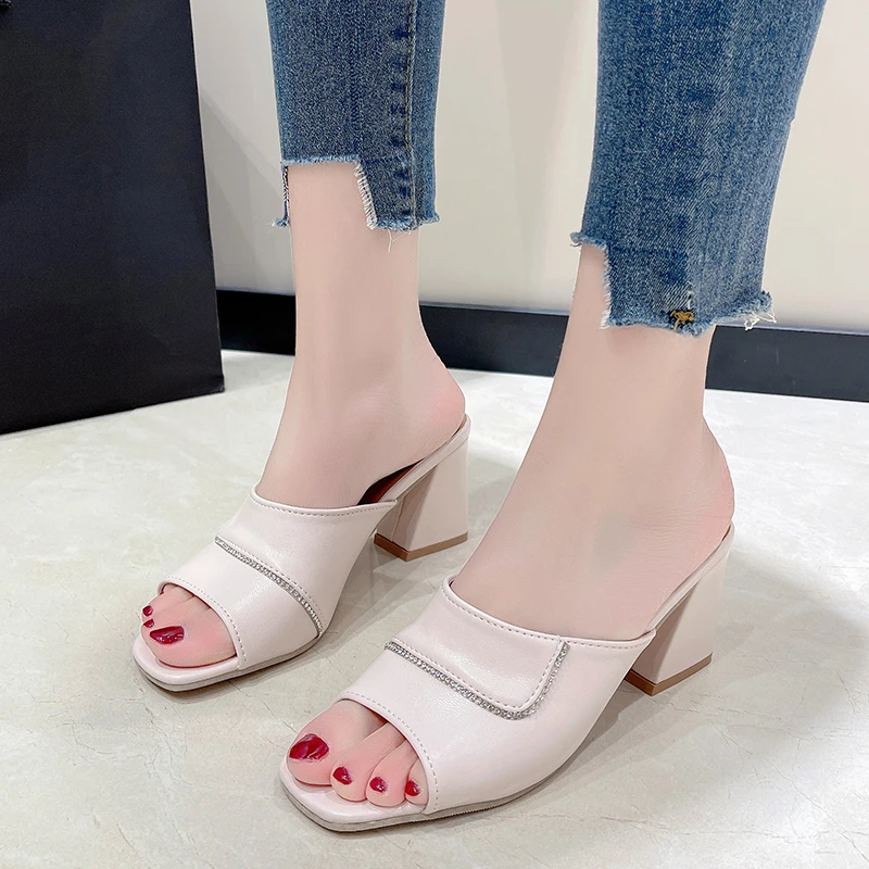 Slippers Women Sandals Woman Summer 2023 Heeled Casual Elegant Hot Shoes Comfortable Home Dress Designer Replica Rhinestone Sexy