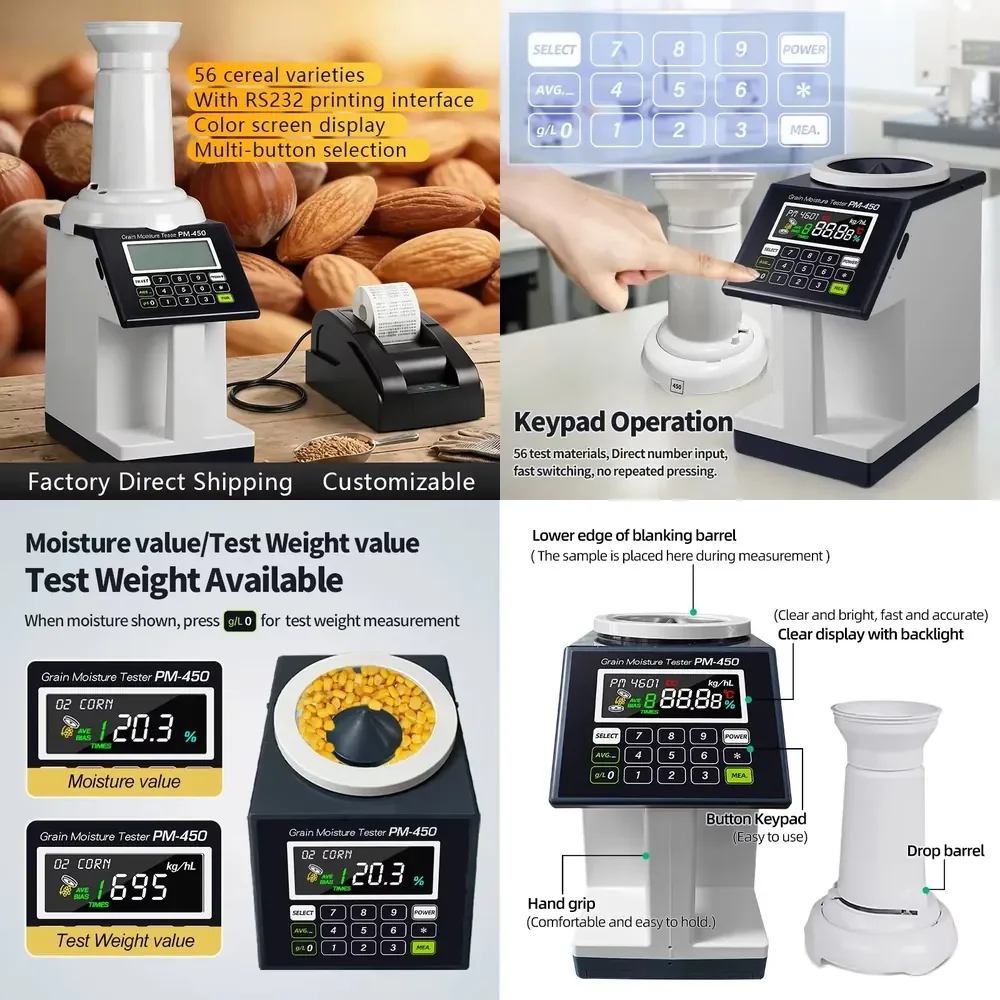 

Digital Grain Moisture Tester, 56 Varieties, LCD Display, 1-40%, Suitable for Rice, Barley, Corn, Cocoa Beans, and Plant