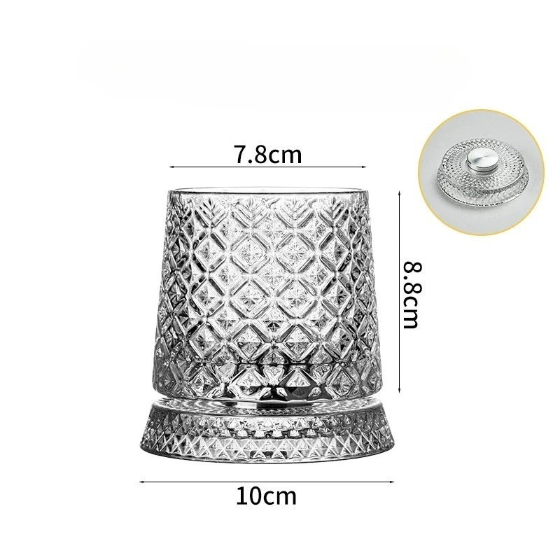 2026 New Whiskey Glasses Rotating Whisky Glass with Glass Base 360 Rotate Degrees Crystal Rum Glass for Cocktail Party Drinking