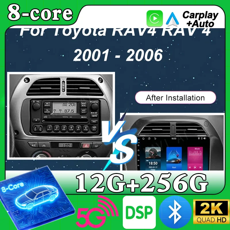 Android 15 For Toyota RAV4 RAV 4 2001 -2006 Auto Radio Stereo Multimidia Player GPS Navigation 4G wireless Carplay NO 2DIN DVD