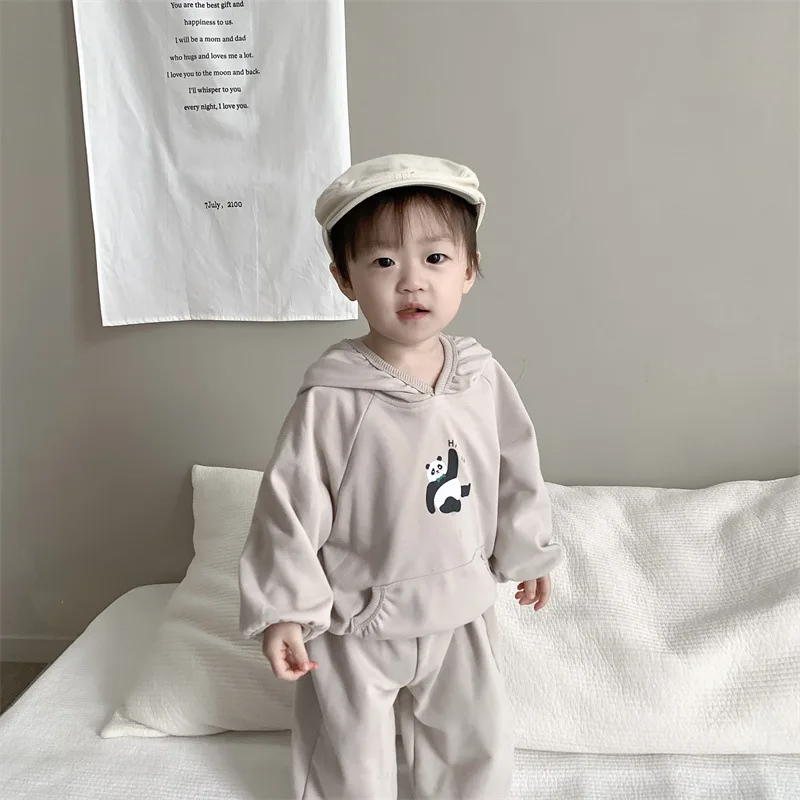 

Children Cartoon Print Set Spring and Autumn Clothes Baby Korean Hooded Sweatshirt Casual Pants Two-piece Set