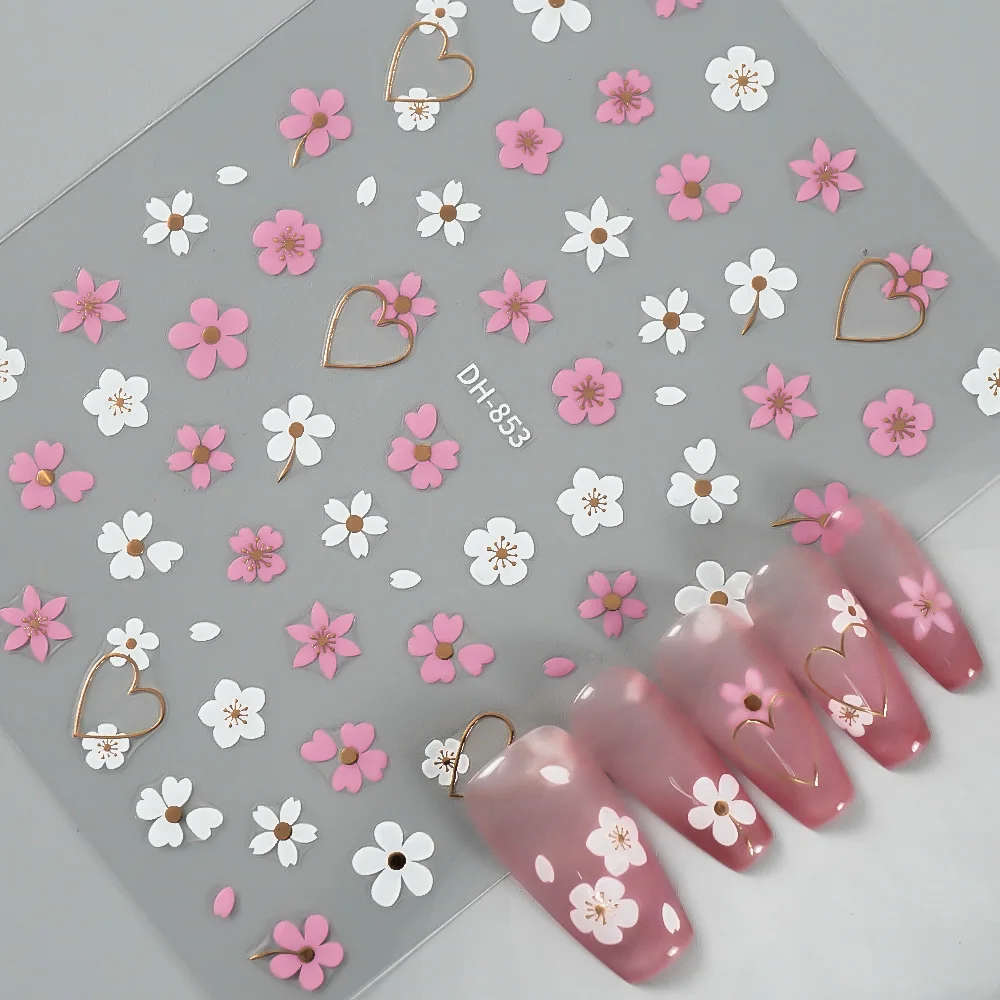 春のピンクの花のネイルステッカー - 簡単に貼れるDIYネイルアートデコレーション