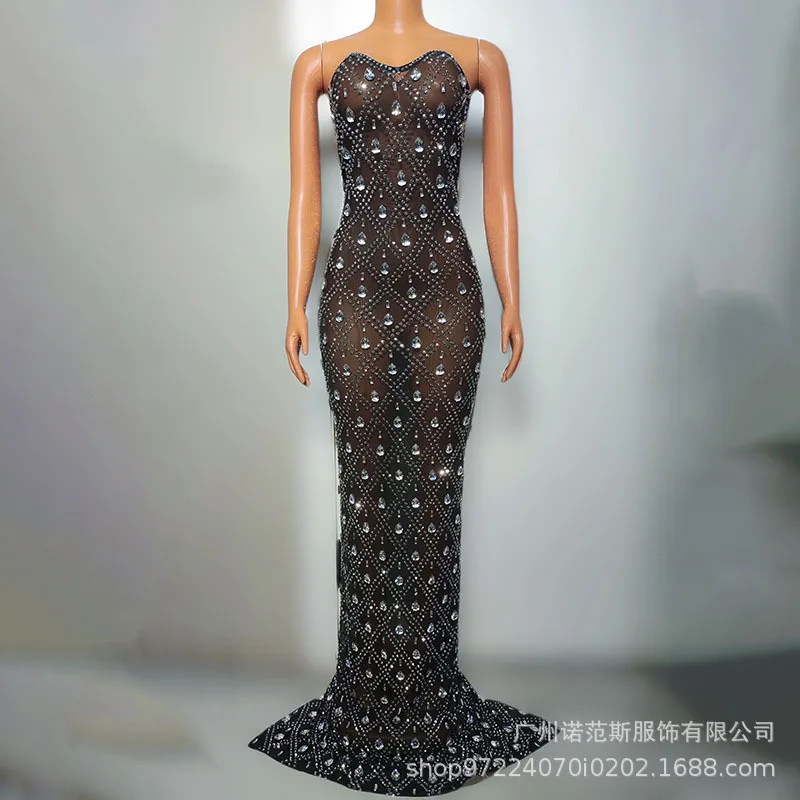 2026tube Top Water Drop Diamond Evening Dance Modern Dance Performance Company Annual Meeting Car Show Model Performance Clothes